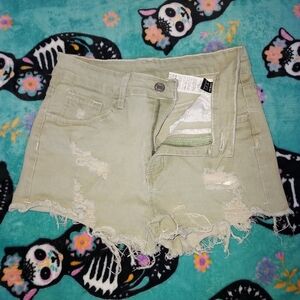 SHEIN Distressed Light Green Jean Shorts